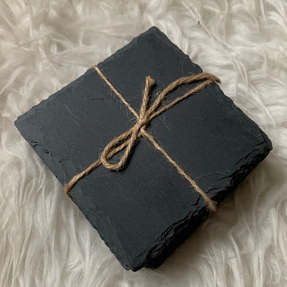 Set of 6 stone drink coasters made of slate - NEW Never used! A great gift!